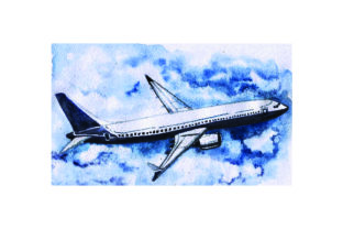 Airplane in the Clouds - Watercolor Style by Designs Amp
