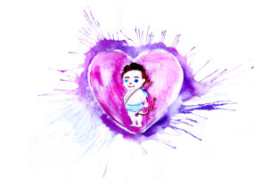 Cupid in Heart Watercolor for Valentine's Day