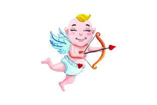 Cupid Shooting Bow - Watercolor for Valentine's Day