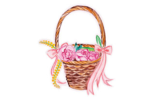 Flower Basket in Watercolor for Wedding Crafts