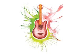Guitar in Paint Splatter Watercolor Style for Music