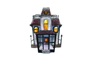 Haunted House Watercolor for Halloween Content