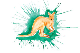 Kangaroo in Paint Splatter Watercolor Style for Animals