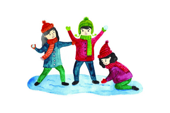 Kids Having Snowball Fight - Watercolor Review
