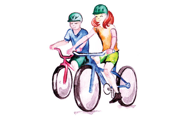 Kids Riding Bicycles in Watercolor Style Review