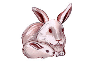 Mom and Baby Rabbits in Watercolor Style: Animals