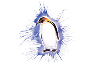 Penguin in Paint Splatter Watercolor Style for Animals
