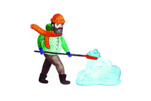 Person Shoveling Snow - Watercolor Winter Art