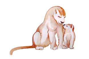 Review: Mom and Baby Lions in Watercolor Style