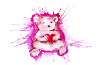 Teddy Bear Heart Watercolor for Valentine's Day