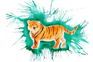 Tiger in Paint Splatter Watercolor Style for Animals