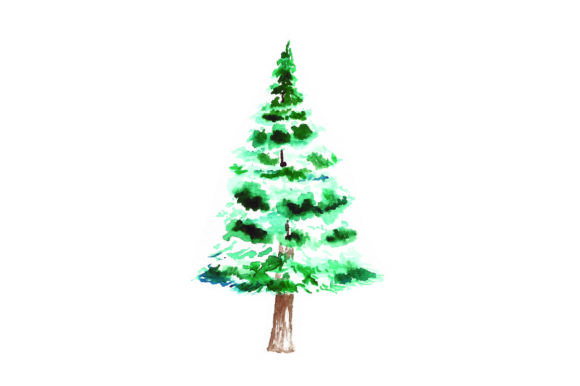 Tree Covered in Snow - Watercolor for Winter Branding