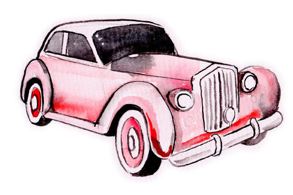 Watercolor Red Vintage Car for Garage Decor