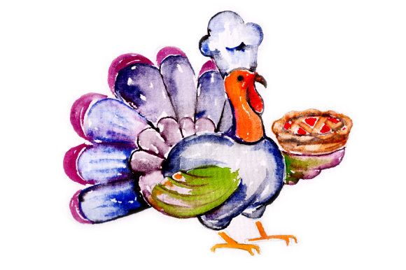 Watercolor Turkey Wearing Chefs Hat Holding a Pie Review
