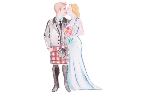 Watercolor Wedding Couple with Red Kilt Review